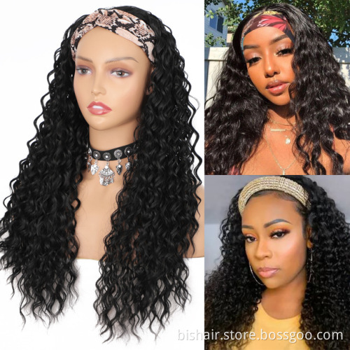 100% Human Hair Wig for Black Women Brazilian Virgin Human Hair Vendor Wigs Wholesale Deep Wave Headband Wig